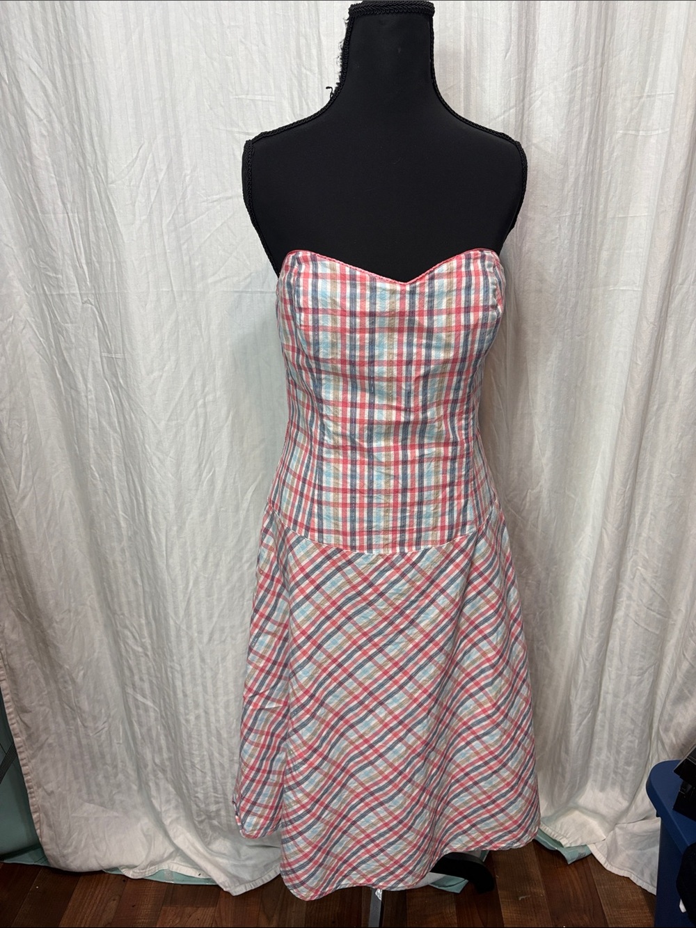 Duck Head Pink and Blue Plaid Strapless Dress
